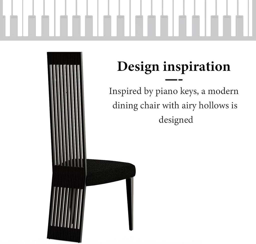 Black Dining Chair Set of 2, Modern Boucle High Back Upholstered Kitchen Chairs with Black Metal Legs for Dining Room Kitchen Living Room