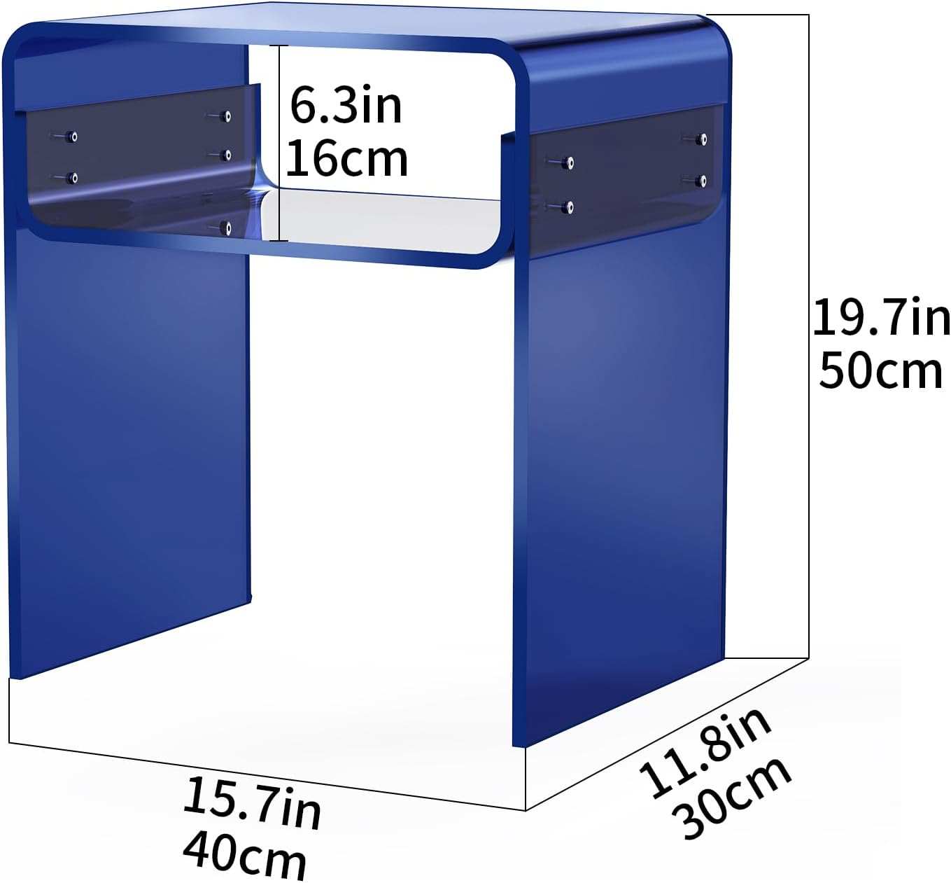Acrylic Side Table, Royal Blue, Small | Bedside Table Nightstand, 40 x 30 x 50 cm