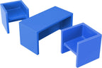 Children's Factory Cube Chairs and Adapta-Bench Bundle, Kids Flexible Seating, Classroom, Preschool and Daycare Furniture, Indoor or Outdoor Toddler Chairs, 3 Pack in Blue