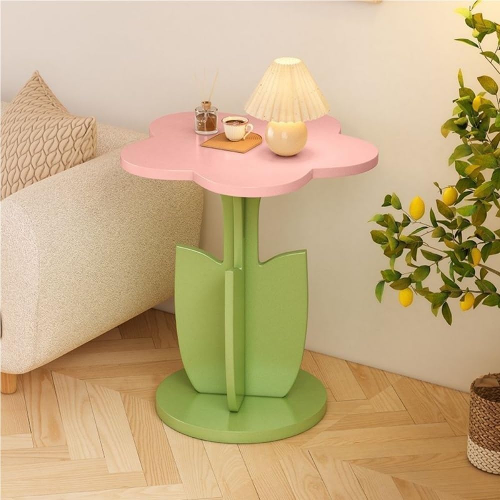 Funky Decorative Flower-Shaped Side Table, Modern Creative Couch Table with Pedestal, Multifunctional End Table for Living Room, Bedroom, Small Spaces(Pink)