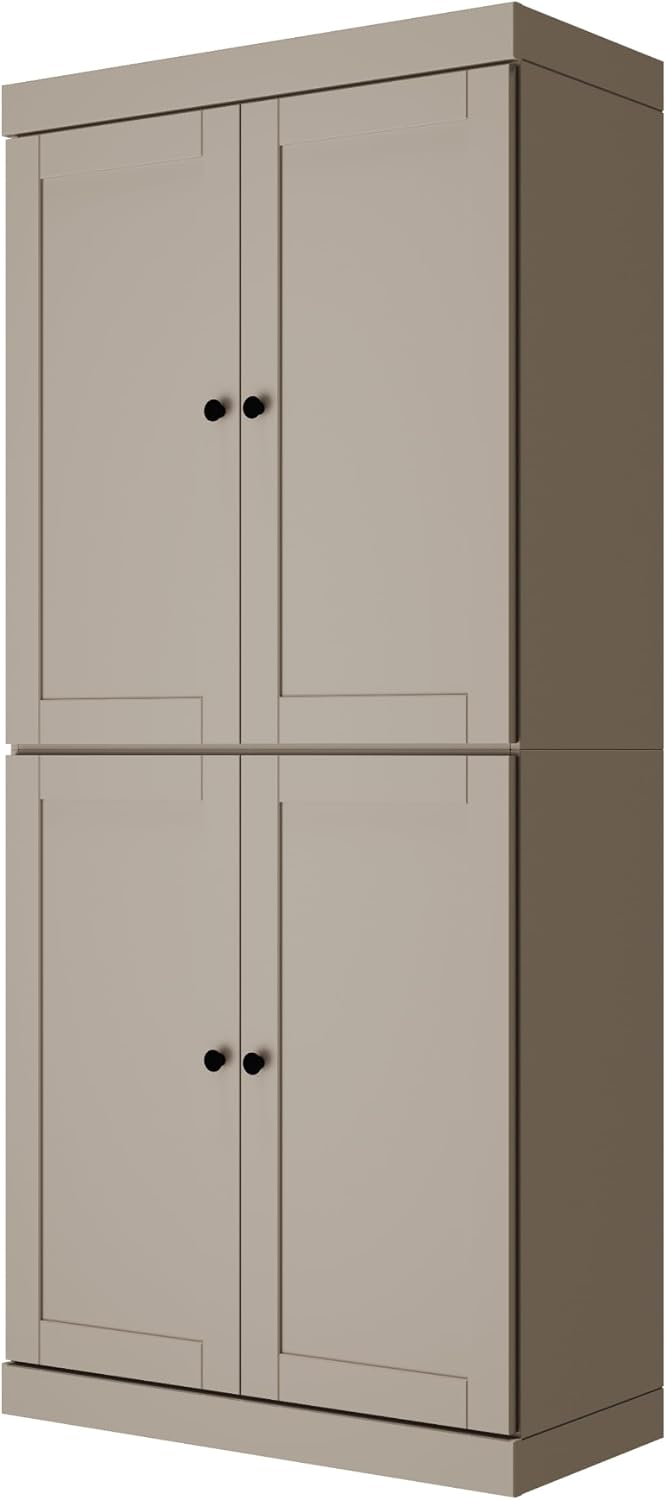 Palace Imports Solid Wood Kitchen Pantry Cabinet - 71.5" Tall x 32" Wide - Wooden Storage Cabinet with 4 Shaker Doors, 2 Drawers & 4 Adjustable Shelves, Beige, 100% Eco-Friendly Wood, Made in Brazil