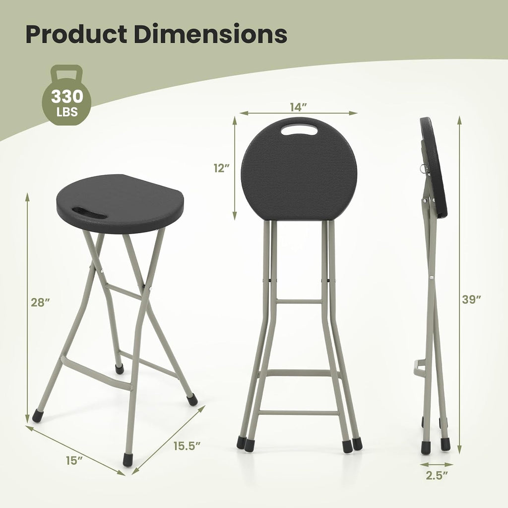 GYMAX Folding Stool, 28in Portable Collapsible Bar Stool with Handle & Steel Frame, 330lbs Sturdy Foldable Lightweight Metal Chair for Outdoor/Indoor Kitchen Home Bar, Assembly Free (Set of 1, 28inch)