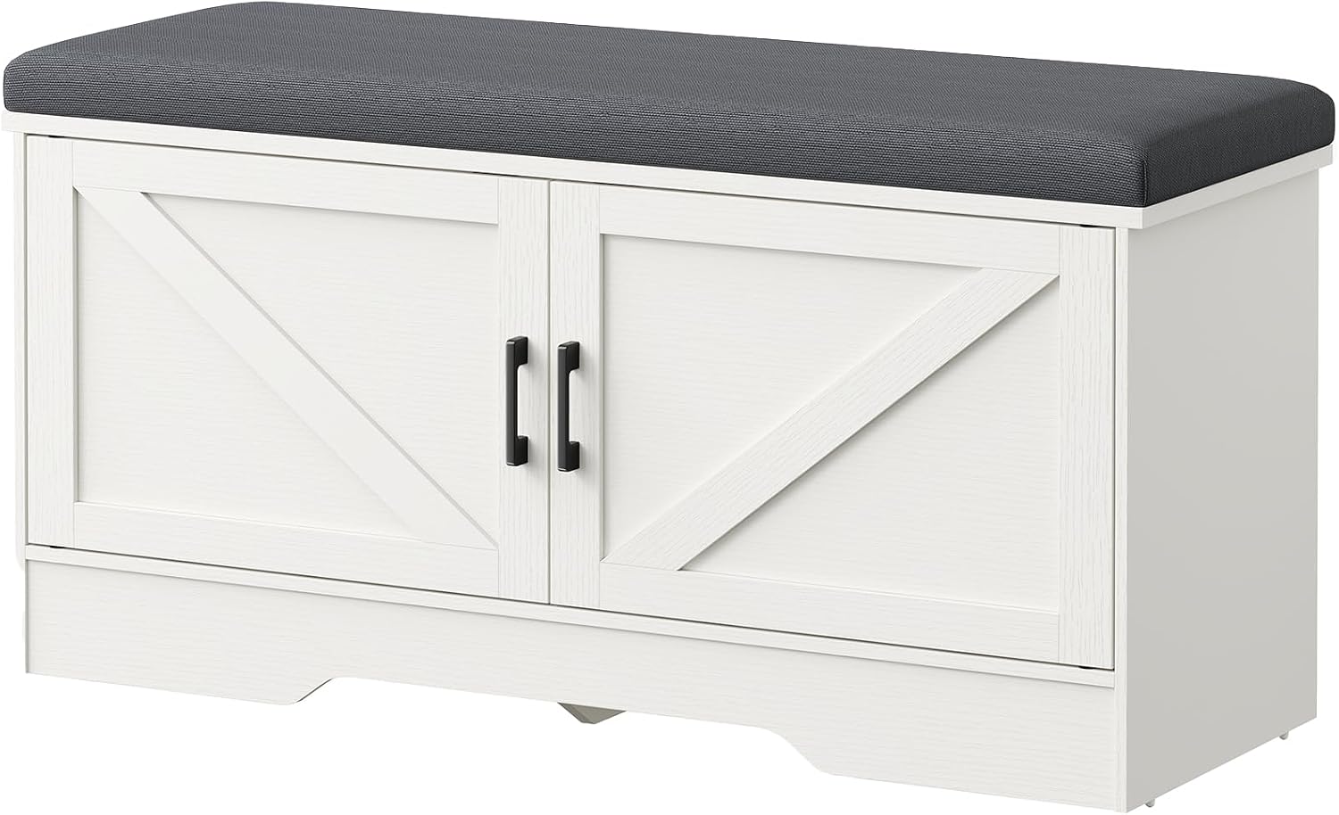 DUMOS 39 Inch Storage Bench, Shoe Organizer Cabinet with Thickened Padded Seat Cushion, Entryway Bench with 2 Doors & Adjustable Shelf for Hallway, Bedroom, Living Room, White