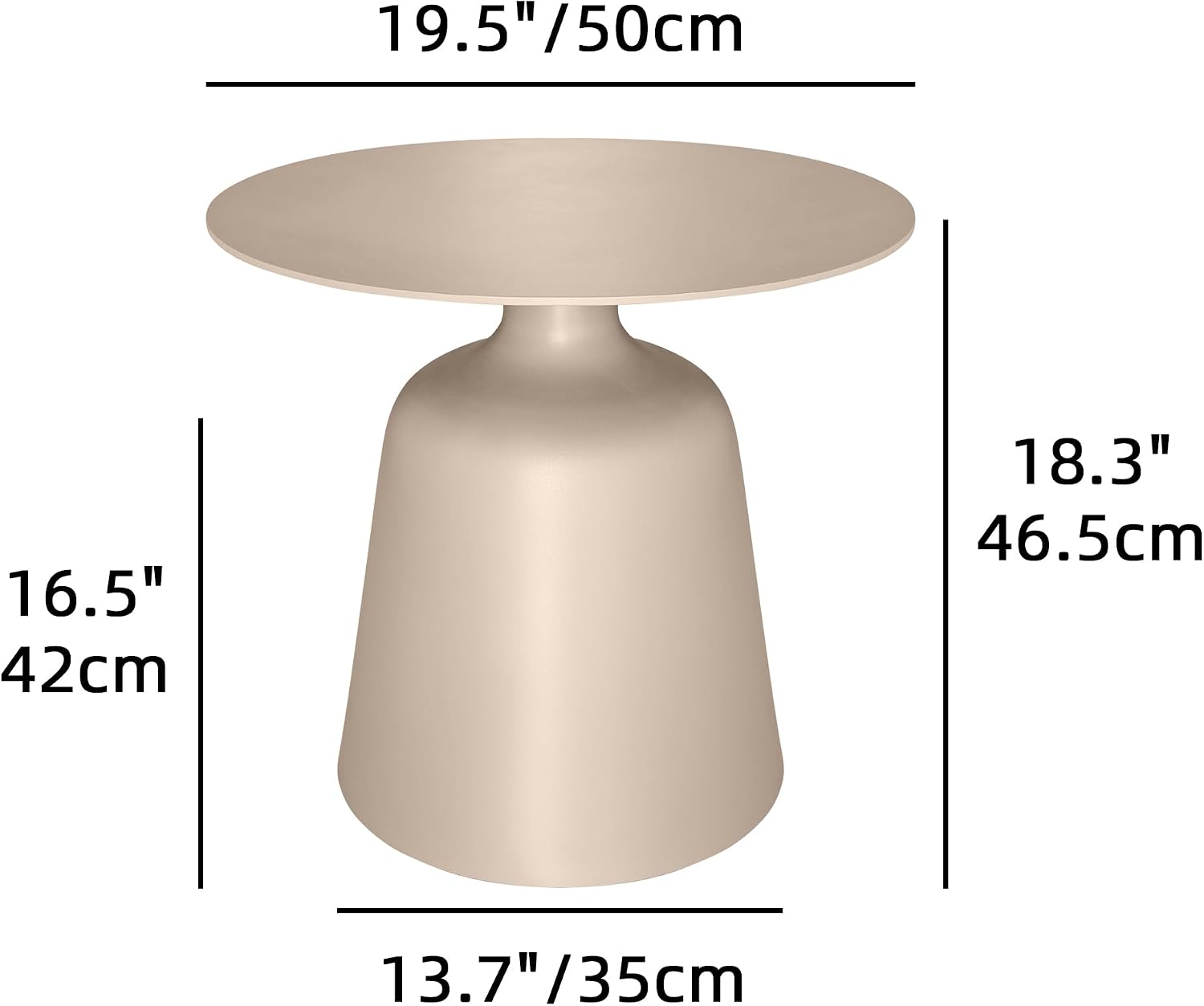 Outdoor Round Side Table, Mid Century Modern Style, Weather Resistant Rust Resistant Aluminum Base, Ideal for Garden, Pool, Patio, Balcony, Living Room, 19.5" x 18.3",Champagne