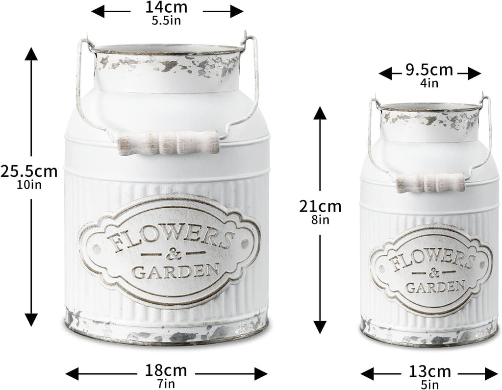French Style Shabby Chic Decor White Farmhouse Metal Flower Vase Galvanized Decor for Kitchen, Bathroom, Sparklers for Weddings