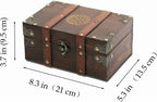 Gbrand 8.3" Wood and Leather The Runic Viking Compass Chest Box,Vegvisir Engraved Wooden Treasure Box with Velvet Lining,Vintage Tarot Box