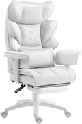 Office Chair,Executive Ergonomic Office Chair with Pocket Spring Cushion, High Back Computer Gaming Chair with Adjustable Armrests, Lumbar Support, Footrest, Executive Chair- White PU Leather