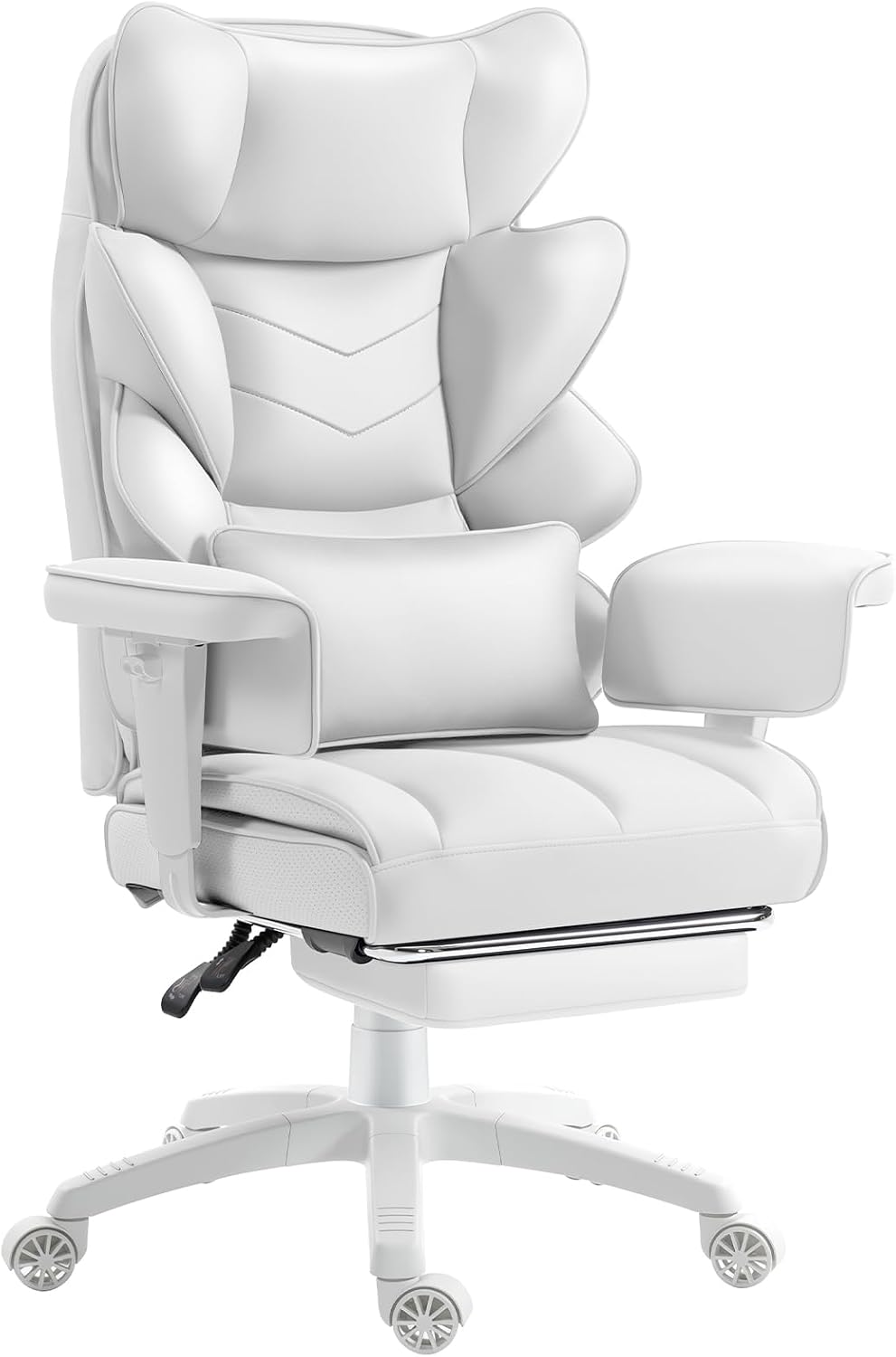 Office Chair,Executive Ergonomic Office Chair with Pocket Spring Cushion, High Back Computer Gaming Chair with Adjustable Armrests, Lumbar Support, Footrest, Executive Chair- White PU Leather