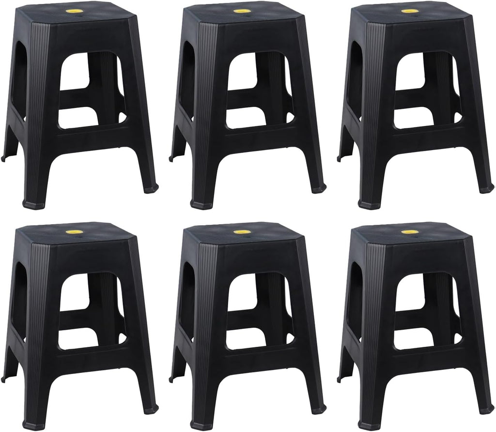 6 Pack Plastic Backless Stackable Stool, Black Plastic Classroom Stools