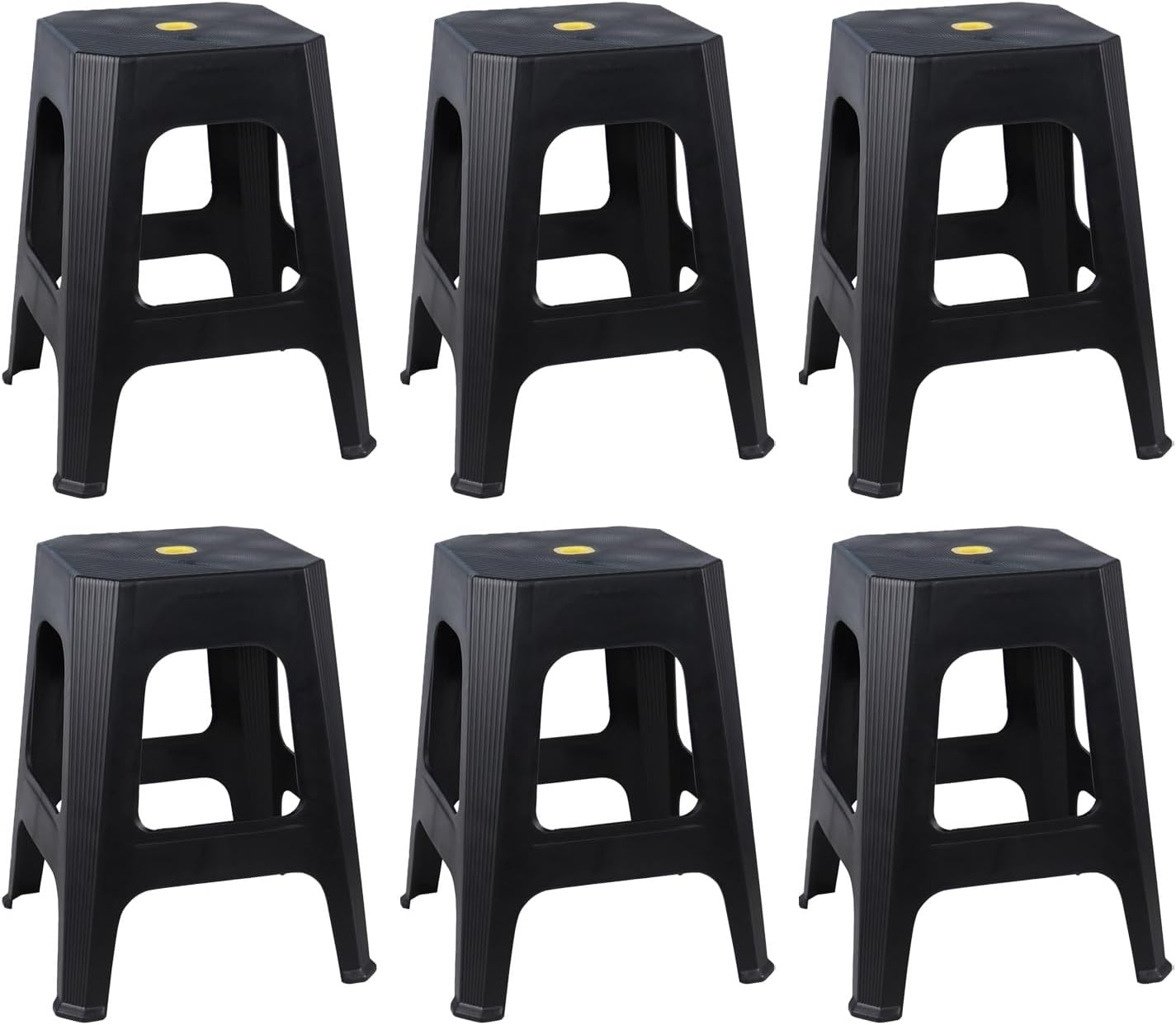 6 Pack Plastic Backless Stackable Stool, Black Plastic Classroom Stools