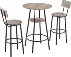 3-Piece Dining Table Set for 2, Small Round Kitchen Table with 2 Chairs, Counter Height Bar Table with Storage, Pub Table and PU Upholstery Stools for Small Space, Apartment, Bistro-Grey