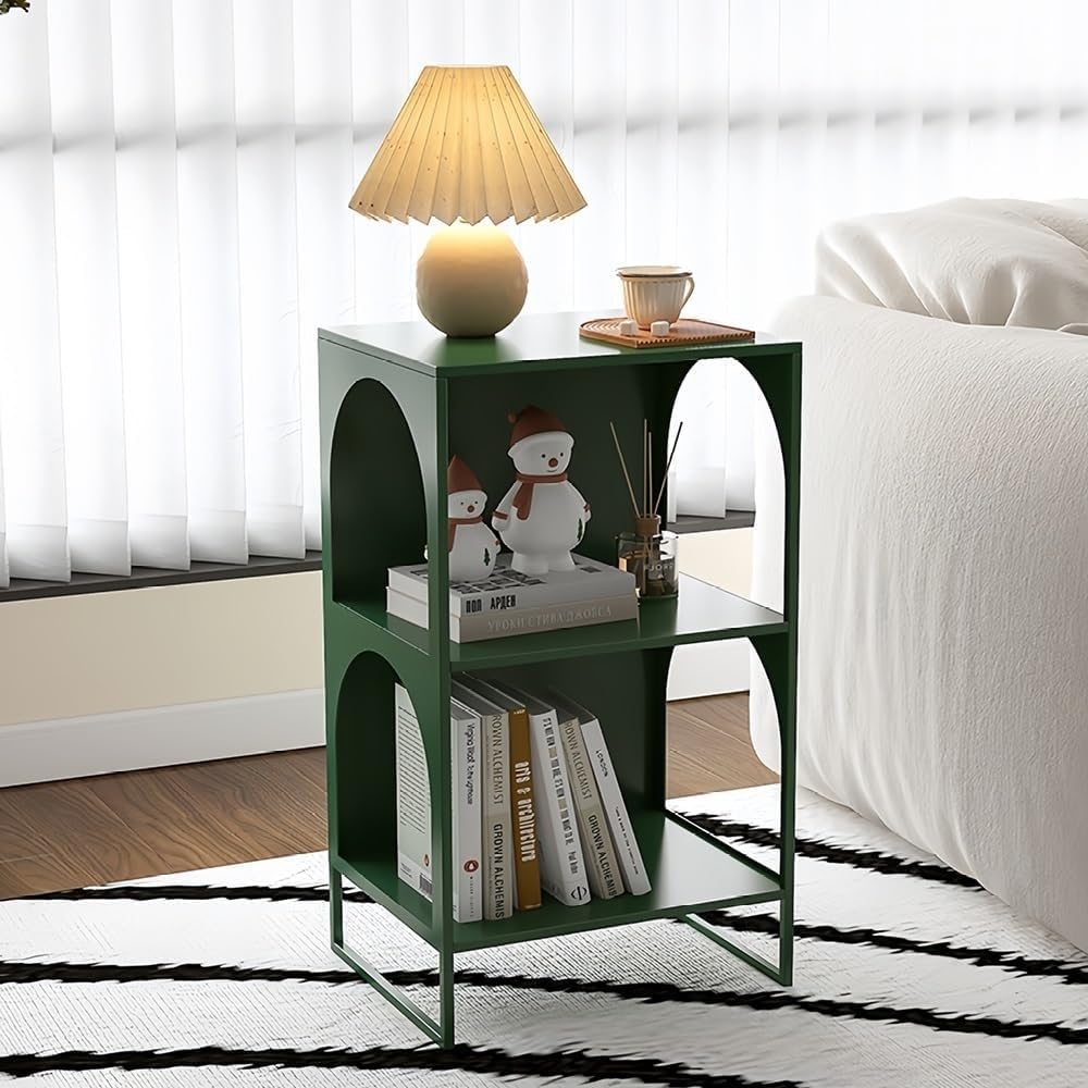 Metal Storage Rack 3-Tier Display Stand Side Table End Table Bookshelf Storage Shelf for Living Room Space Saver(Blue)