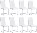 Dining Chairs Set 8, Armless White Kitchen Chairs,Waterproof Faux Leather Dinner Chairs with Upholstered Seat,Armless Side Chairs with Silver Metal Frame for Kitchen Dining Room