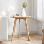 Knocbel Accent Solid Wood Small Round End Table Living Room Sofa Couch Side Snack Table with Legs, Easy Assembly (Natural)