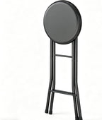 24 Inch Portable Folding Stool with Thick Padded Seat, Heavy Duty Metal Frame, Collapsible Round Chair for Camping, Fishing, Garden, Kitchen, Outdoor Events - Black