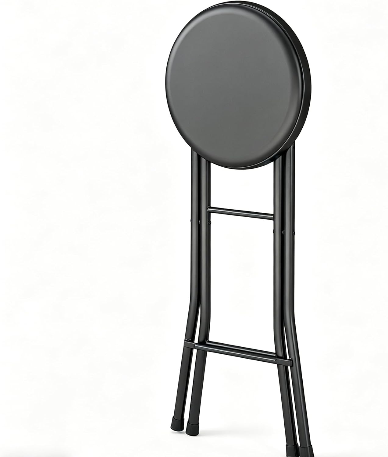 24 Inch Portable Folding Stool with Thick Padded Seat, Heavy Duty Metal Frame, Collapsible Round Chair for Camping, Fishing, Garden, Kitchen, Outdoor Events - Black