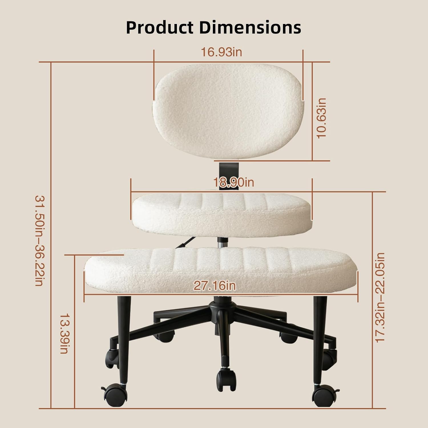 White Velvet Cross Legged Office Chair 360° Swivel Meditation Kneeling Chairs with Wheels, Height Adjustable Seat ADHD Chair, Ergonomic Wide Kneeling Chair with Back Support, Leg Rest
