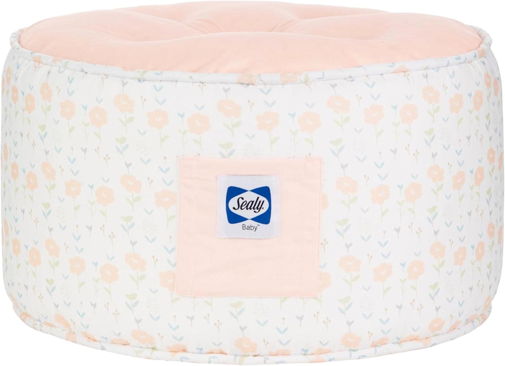 SEALY BABY Pouf Kids Toddler Ottoman - Comfy, Lightweight, and Stylish Seating for Your Little One (Coral & Blossoms)