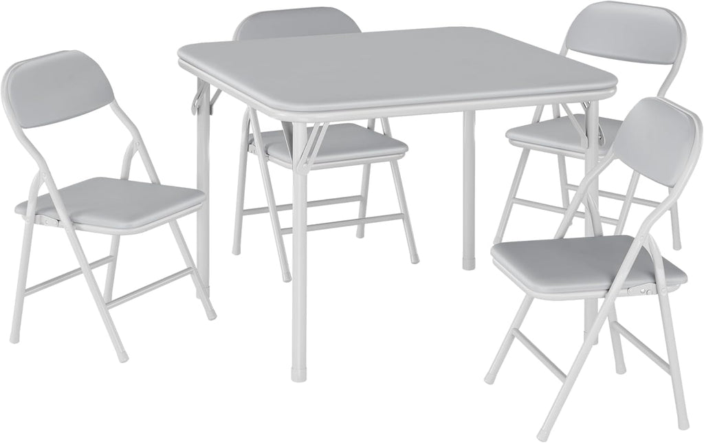 5 Piece Set Folding Card Table and Chairs, Portable Foldable Table with 2 PU Padded Chairs, Lightweight Dining Set for Indoor Outdoor, Camping, Parties, RV