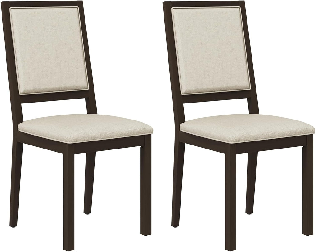 COLAMY Wooden Dining Chairs Set of 2, Mid Century Modern Upholstered Dining Chairs, 19 Inch Fabric Dining Room Chair with Back for Kitchen Dining Living Room Courtyard Waiting Leisure Area, Brown