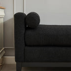 66.34" W Elegant Upholstered Bench,Daybed, Ottoman with Wood Legs & 2 Bolster Pillows for End of Bed, Bedroom, Living Room, Entryway,Black Boucle