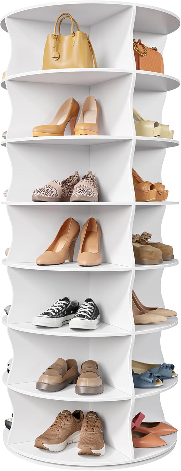 Kitsure Shoe Rack - 7-Tier Rotating Shoe Rack Tower, 360° Revolving Display & Storage Solution with Lazy Susan, Space-Saving Shoe Rack for Entryway, Closet, Bedroom, White