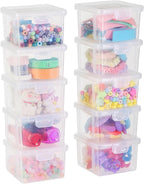 10 Pack Bead Organizer Box, Small Clear Plastic Containers with Lids – Craft Storage for Beads, Crayons, Stickers & Findings – Stackable Classroom Bins with Snap Lid – Clear Square Small