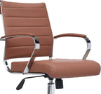 2xhome Modern Drafting Chair | Upholstered PU Leather Ribbed Mid Back with Tall Adjustable Base & Leg Rest | Padded Cushion Seat, Tilt Lock, Swivel | Computer Armchair (1, Brown, Drafting)