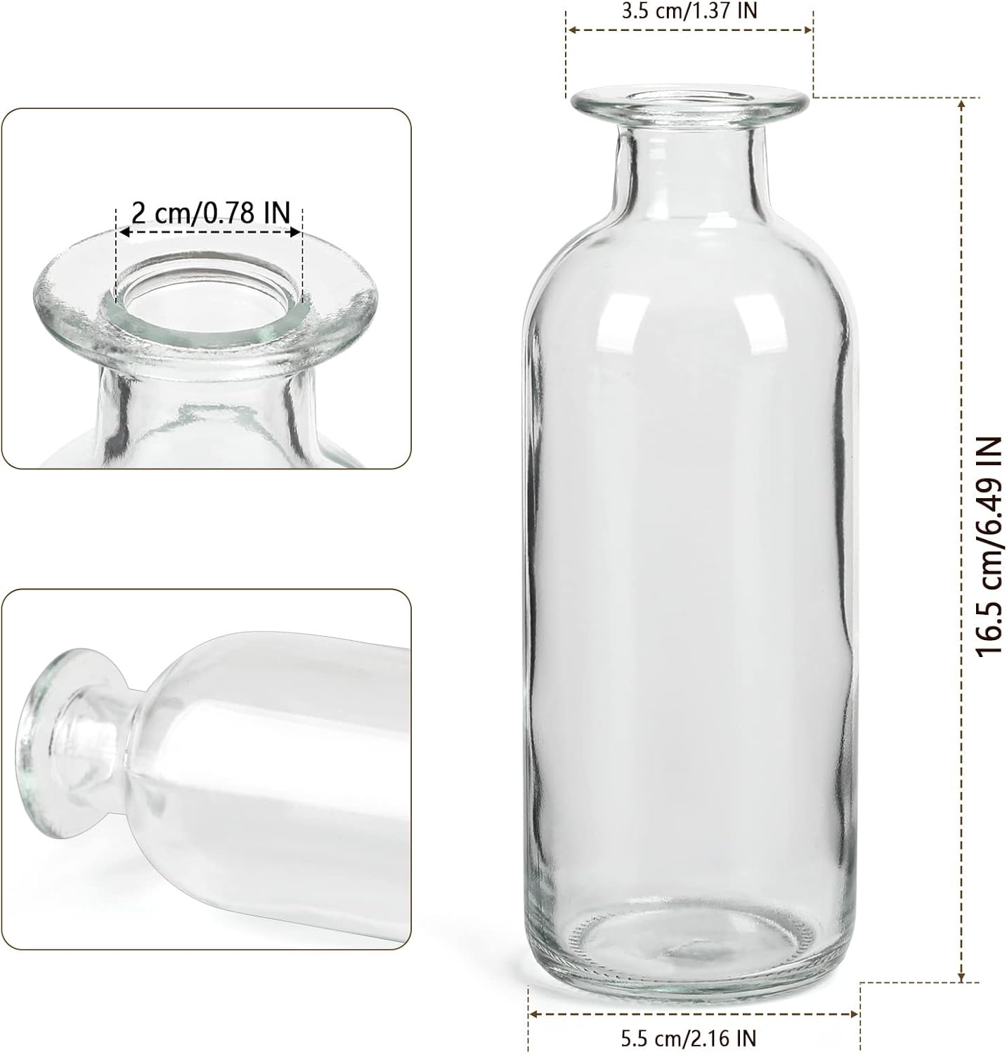 Clear Glass Bud Vase, 20 Pack 8 Oz Living Bud Vases, Small Vases for Flowers, Decorative Amber Bottles for Table Centerpiece, Home Decor, Office, Wedding Reception, Vintage Style