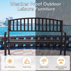 Black 50in Outdoor Steel Benches Powder-Coated 2-Person 500lbs Capacity Garden Deck Backyard