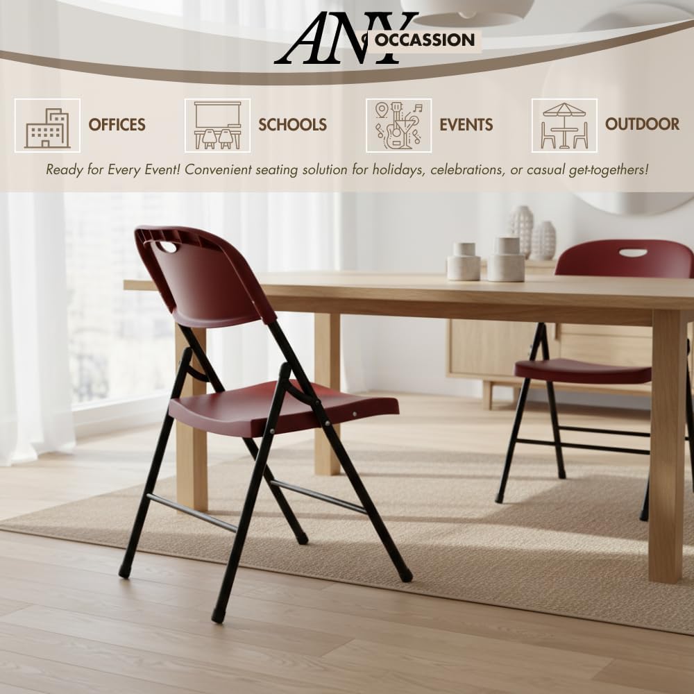 2-Pack Heavy Duty Plastic Folding Chair, 450 lbs Capacity Foldable Chairs for Indoor Outdoor, Stackable Portable Seating for Party, Wedding, Patio, Backyard, Office (Red)