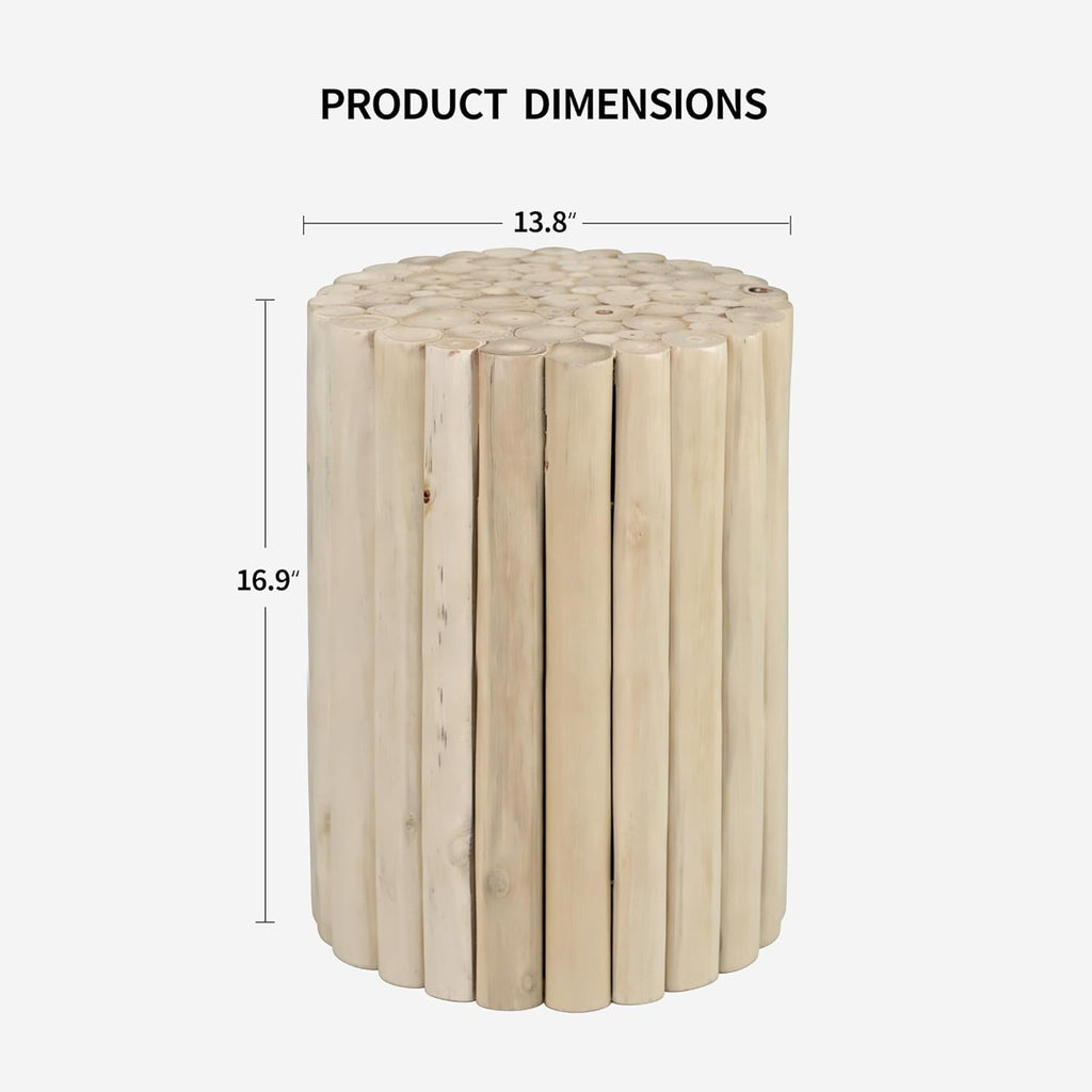 DUHOME Boho Round Side Table - Hand-Assembled Solid Wood Sticks, Organic Textured Light-Tone, Rustic End Table for Living Room Sofa Side