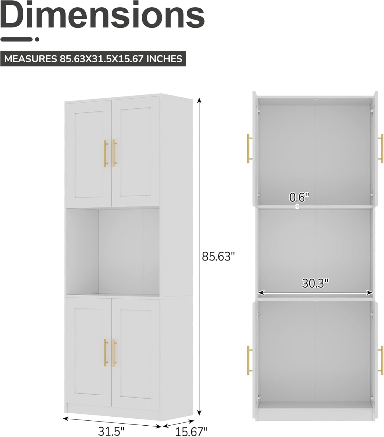 85" Kitchen Storage Cabinets,Corner Pantry Cabinet,Tall Bathroom Cabinet,Farmhouse Storage Cabinet with Countertops Suitable for Apartments/Dining Room/Small Spaces (2, White, 85" H)
