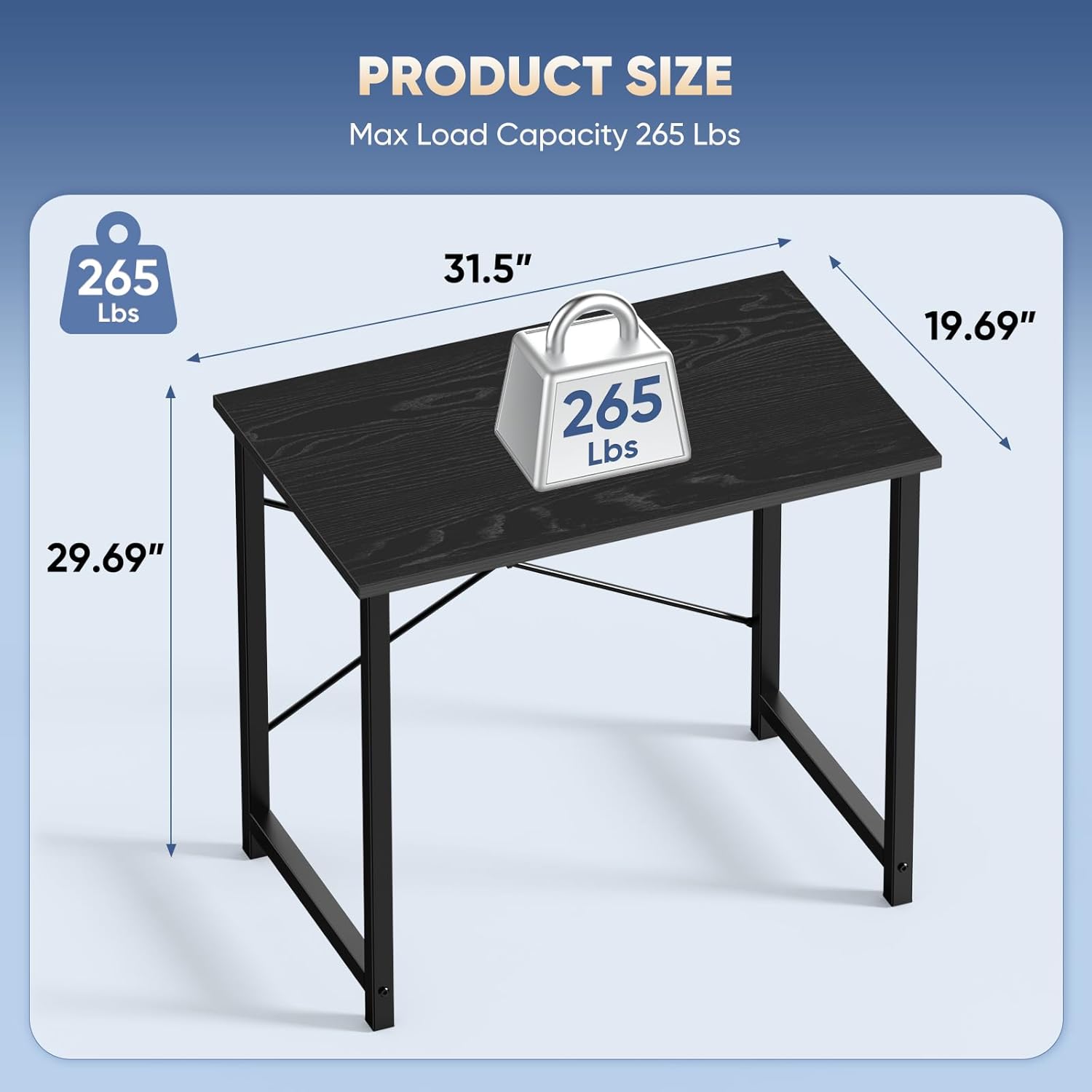 DUMOS 31 Inch Small Computer Desk for Home Office, Gaming Writing Desks for Bedroom Modern Study Work Table Simple Style Workstation with Reinforcement Structure, Black