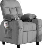 Kids Recliner, Toddlers Kids Recliner Chair with Cup Holder, Ergonomic Adjustable Velvet Lounge Chair with Footrest & Side Pockets, Toddlers Baby Sofa for Boys Girls Bedroom (Gray)