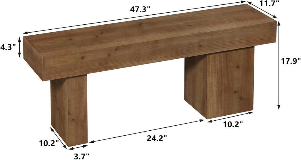 Farmhouse Solid Wood Entryway Bench, 47.3" Rustic End of Bed Bench for Bedroom, Handcrafted Accent Seating for Dining, Kitchen, Hallway, Living Room - 15 Min Assembly