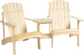 Comfortable 2-Unit Wooden Adirondack Chairs Set Featuring Center Table Umbrella Hole Natural Finish Durable Material Construction