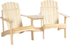 Comfortable 2-Unit Wooden Adirondack Chairs Set Featuring Center Table Umbrella Hole Natural Finish Durable Material Construction