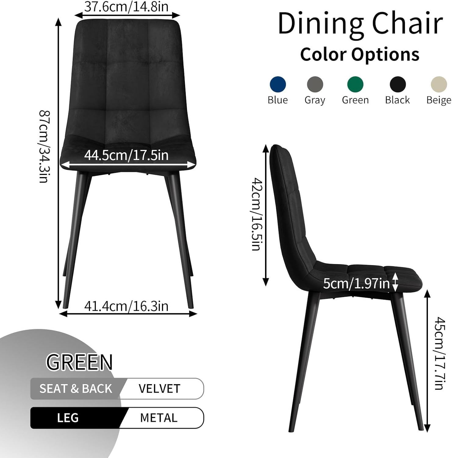 Velvet Dining Chairs Set of 4, Modern Fabric Upholstered Dining Room Kitchen Chair 4pcs Velvet Kitchen Chairs, Mid Century Dinning Dinner Chairs for Living Room,Bedroom (Black, Non-Swivel Chair)