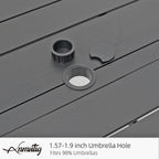 63"x38" Rectangle Outdoor Patio Dining Table with Umbrella Hole - 6 Person | 63" x 38" x 28" Rectangle Table, Slat Table Top, Black, Metal Top and Frame, 1.57"-1.9" Adjustable Umbrella Hole, All Weather