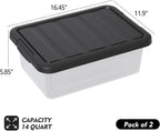 2-Pack 14 Quart Clear Plastic Latching Storage Box, Heavy-Duty Organizing Containers for Closet, Bedroom, Office