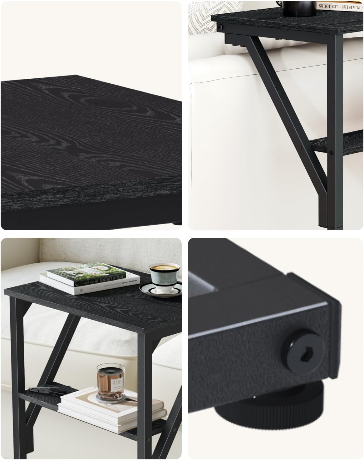 C-Shaped End Table, Small Couch Side Table, Sofa TV Tray Table for Living Room, Bedroom, Bedside ET-D-BKW1