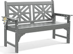 nalone Outdoor Bench with Cup Holders, HDPE Porch Bench Fade Proof (Grey) | Load up to 800 Lbs, For Patio Park Garden Porch, Low Maintenance, All weather Material Fade Proof
