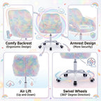 HEAH-YO Swivel Kids Chair with Wheels, Adjustable Kid Desk Chair with Arms, Cute Faux Fur Kids Study Chairs for Boys and Girls, Rainbow Color