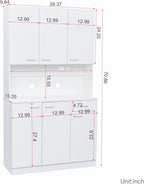 71" Kitchen Pantry Cabinet with Drawer, Farmhouse Tall Storage Cabinet with 6 Doors and Shelves, Rustic Freestanding Cupboard with Storage Rack for Kitchen, Dining Room (White)