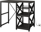 METYERRY Kitchen Bakers Rack with Power Outlet,Mini Fridge Cabinet with Mesh Basket, Mini Fridge and Microwave Table with Storage for Office,Kitchen,Living Room,Coffee Bar,Patio, Black