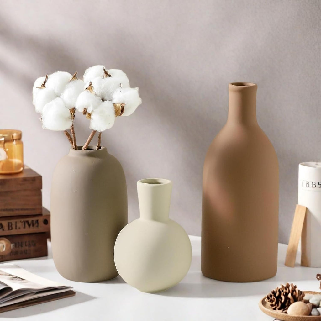 Modern Ceramic Vase Set, Neutral Decorative Vases for Home Decor, Small Flower Pottery Vase Sets for Pampas Grass Dried Flowers, for Happy Birthday Gifts, Self Care Gift