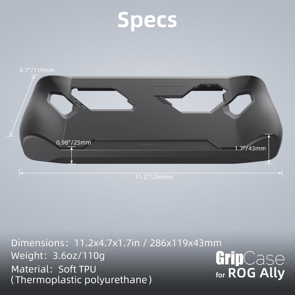 Skull & Co. GripCase Ally for ROG Ally (2023 Model): A Soft Protective Case with Textured Grips Full Protection and Stand, Shock-Absorption Non-Slip and Anti-Scratch Cover Design - Black