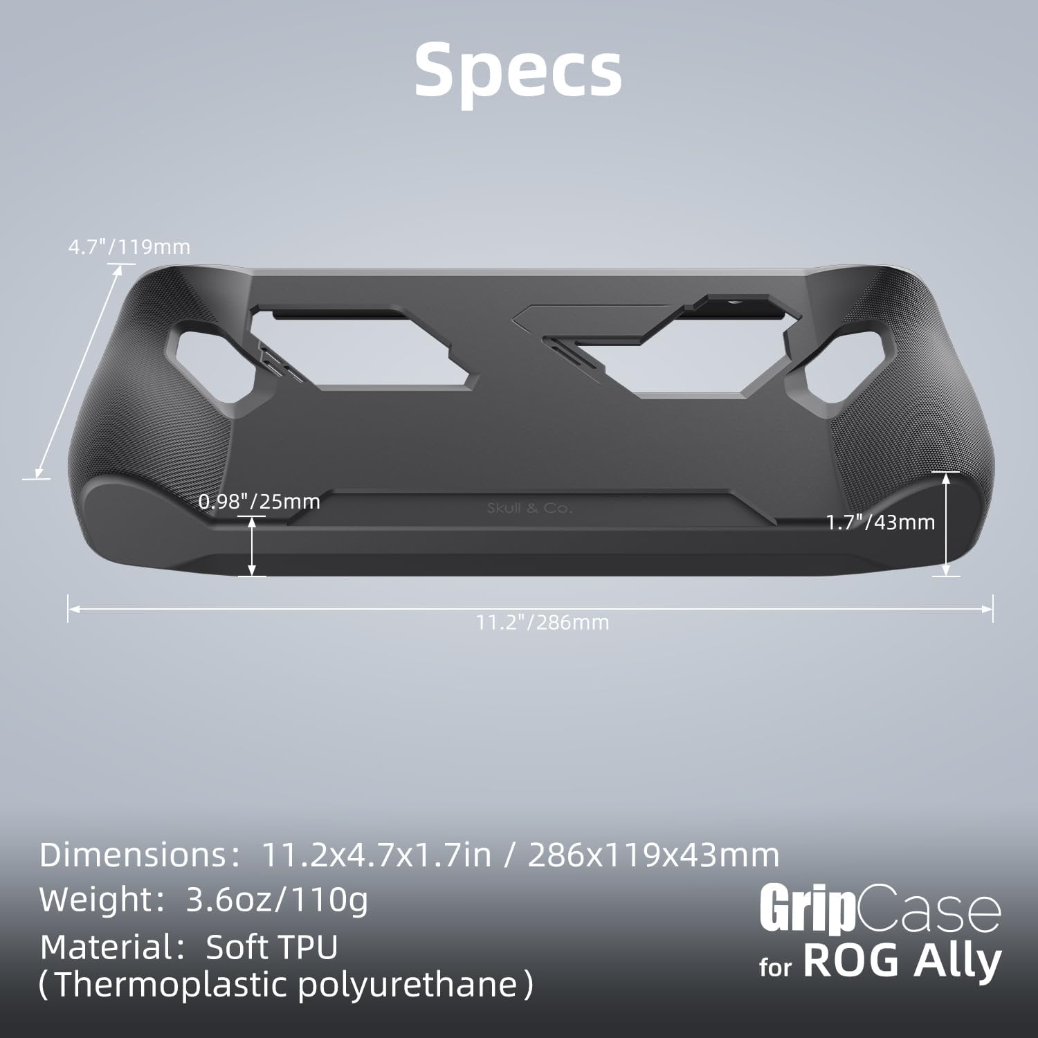 Skull & Co. GripCase Ally for ROG Ally (2023 Model): A Soft Protective Case with Textured Grips Full Protection and Stand, Shock-Absorption Non-Slip and Anti-Scratch Cover Design - Black