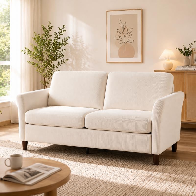 Valthie 61" Corduroy Loveseat Sofa, Modern Comfy Couches with Side Pocket, Living Room Couch, Couch for Bedroom and Small Spaces,2-Seater Sofa Beige